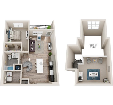Floor plan for 1 bed, 1 bath, 964 sqft
